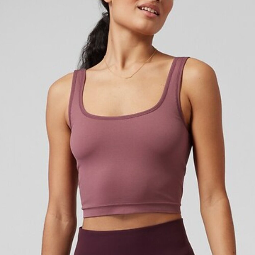 ATHLETA Aurora Seamless Scoop Crop Rib Tank Top Tawny Rose Size M